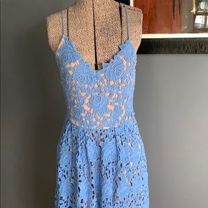 H&M sky blue lace spaghetti strap dress, size 6